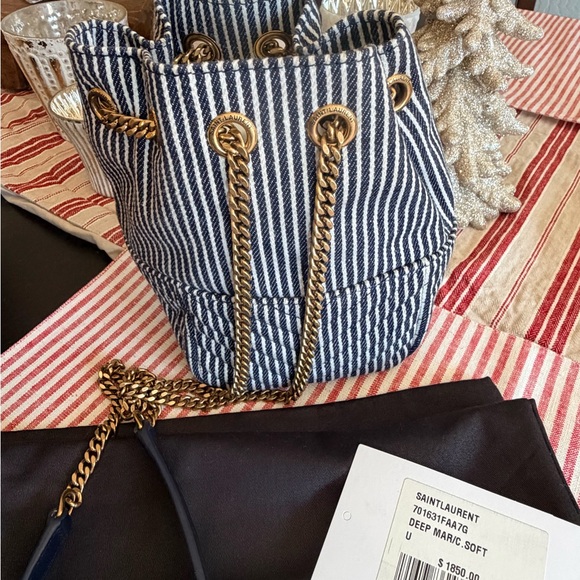 Saint Laurent Nano bucket bag in striped blue - Picture 9 of 11